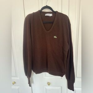 Lacoste Vintage V-Neck Sweater in Rich Brown